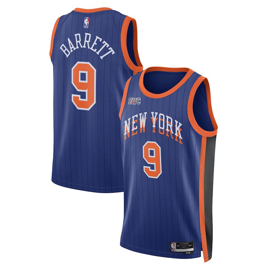 Men New York Knicks #9 RJ Barrett Nike Blue City Edition 2023-24 Swingman NBA Jersey